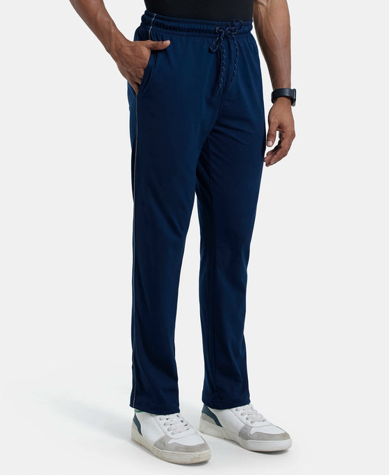 Super Combed Cotton Rich Regular Fit Trackpant with Side Pockets - Navy & Grey Melange-2