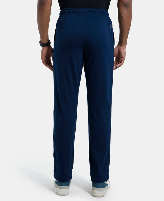 Super Combed Cotton Rich Regular Fit Trackpant with Side Pockets - Navy & Grey Melange-3