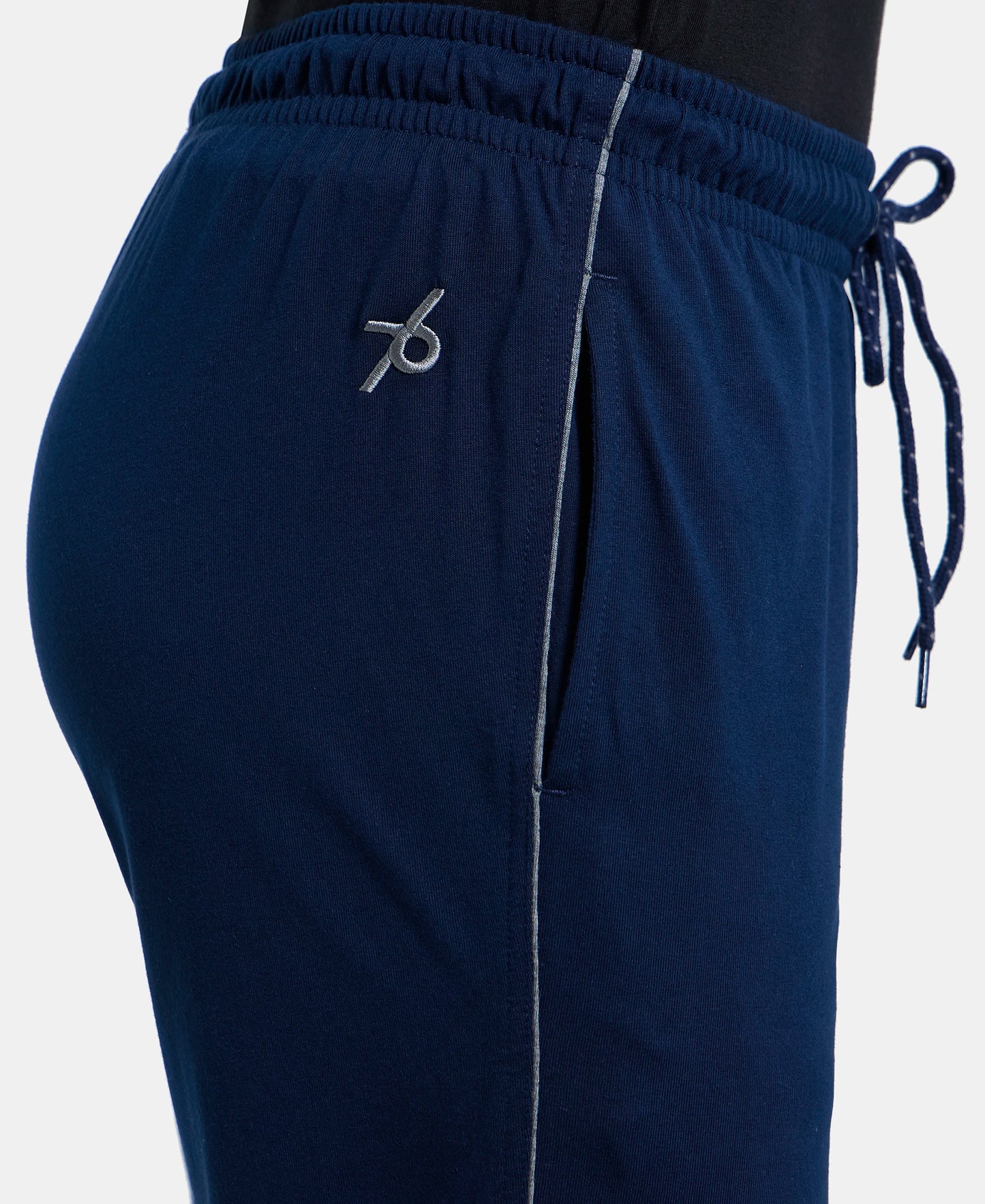 Super Combed Cotton Rich Regular Fit Trackpant with Side Pockets - Navy & Grey Melange-7