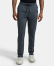 Super Combed Cotton Rich Slim Fit Trackpant with Side and Back Pockets - Charcoal Melange & Neon Blue-1