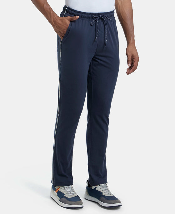 Super Combed Cotton Rich Slim Fit Trackpant with Side and Back Pockets - Graphite & Neon Blue-2