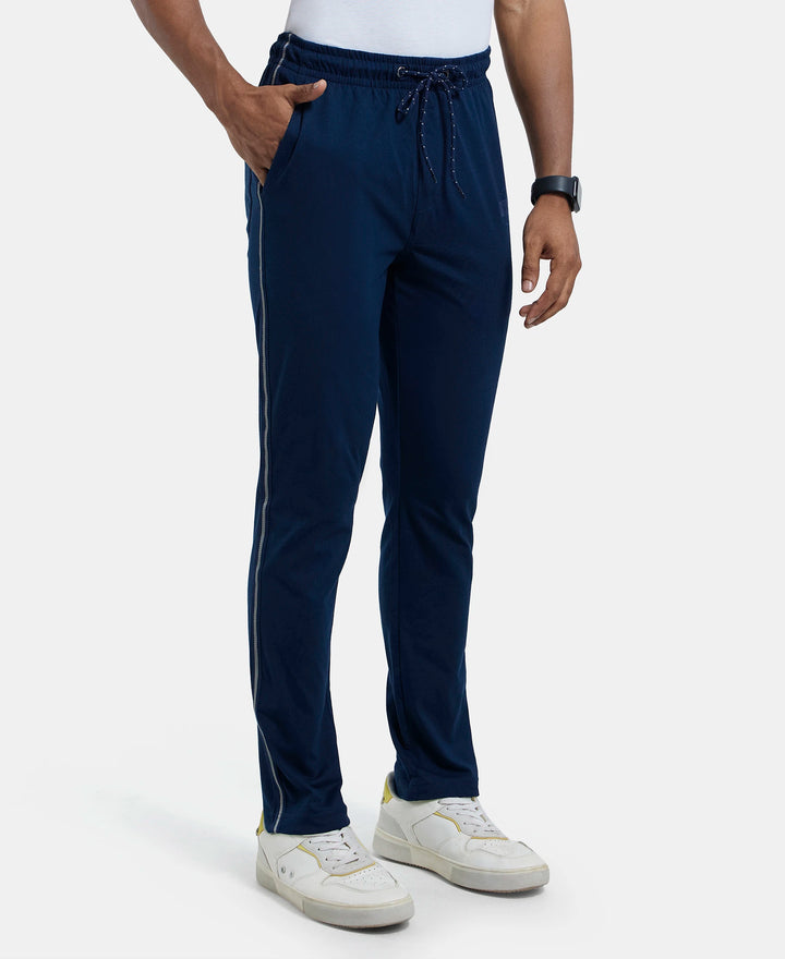 Super Combed Cotton Rich Slim Fit Trackpant with Side and Back Pockets - Navy & Neon Blue-2