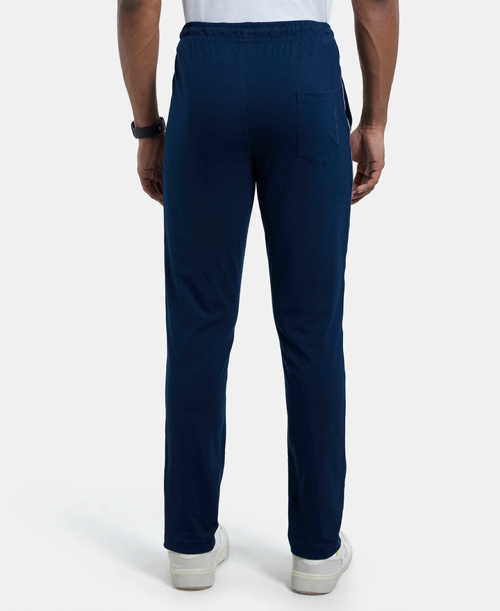 Super Combed Cotton Rich Slim Fit Trackpant with Side and Back Pockets - Navy & Neon Blue-3