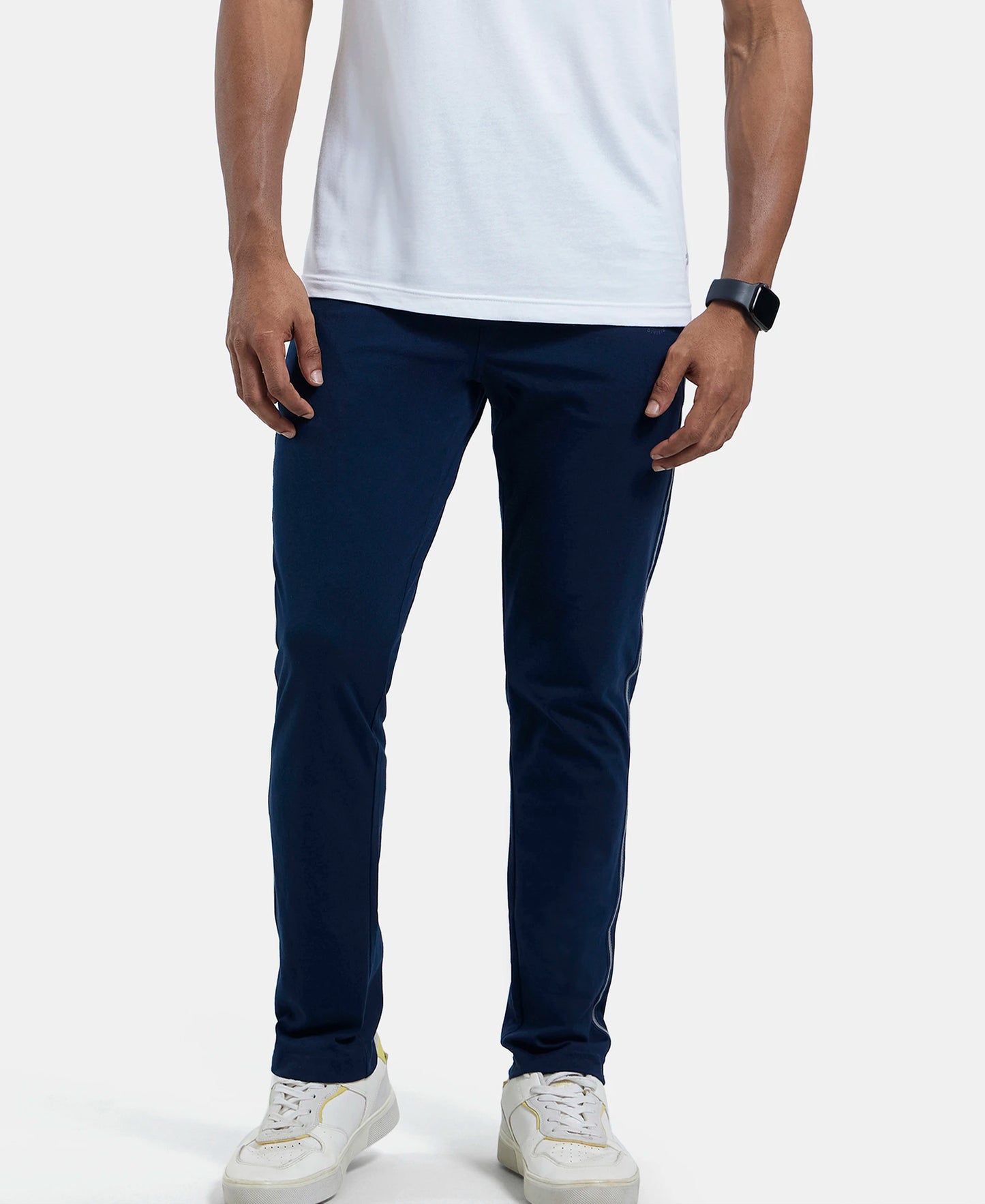 Super Combed Cotton Rich Slim Fit Trackpant with Side and Back Pockets - Navy & Neon Blue-5