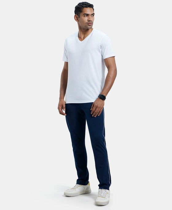 Super Combed Cotton Rich Slim Fit Trackpant with Side and Back Pockets - Navy & Neon Blue-6