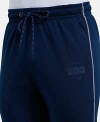 Super Combed Cotton Rich Slim Fit Trackpant with Side and Back Pockets - Navy & Neon Blue-7