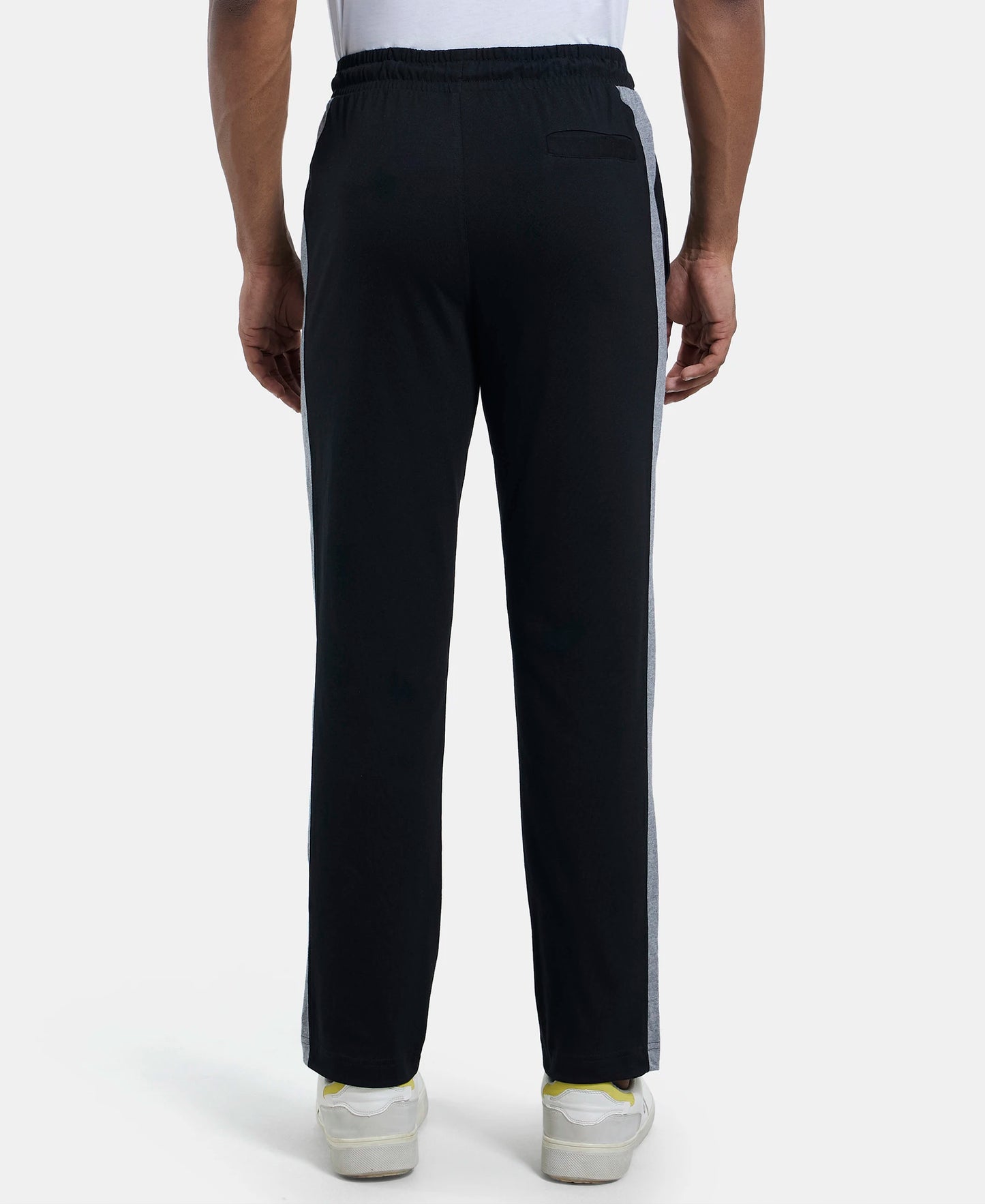 Super Combed Cotton Rich Straight Fit Trackpant with Side and Back Pockets - Black & Grey Melange-3