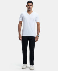Super Combed Cotton Rich Straight Fit Trackpant with Side and Back Pockets - Black & Grey Melange-4