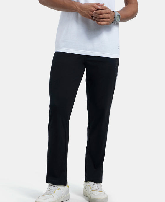 Super Combed Cotton Rich Straight Fit Trackpant with Side and Back Pockets - Black & Grey Melange-5