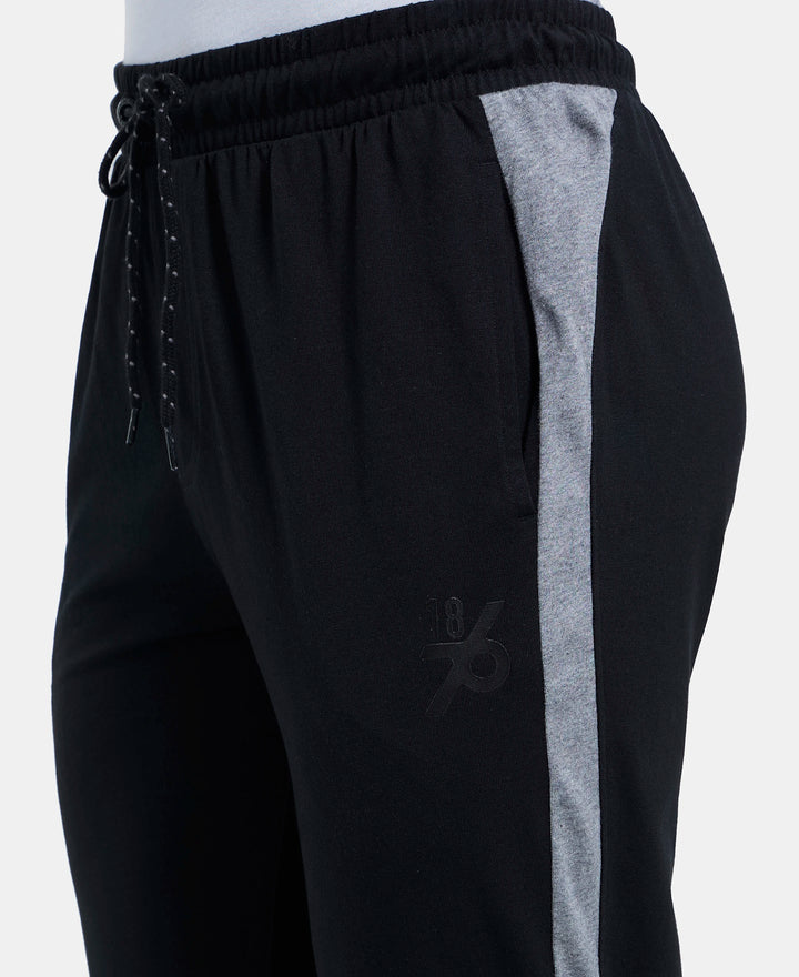 Super Combed Cotton Rich Straight Fit Trackpant with Side and Back Pockets - Black & Grey Melange-7