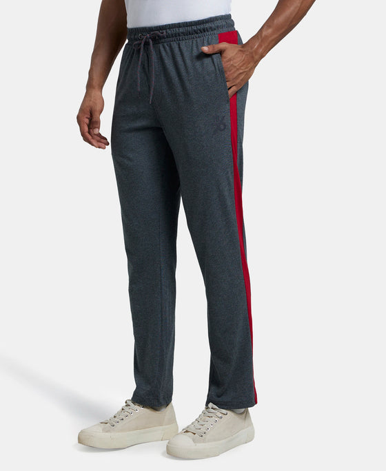 Super Combed Cotton Rich Straight Fit Trackpant with Side and Back Pockets - Charcoal Melange & Shanghai Red-2