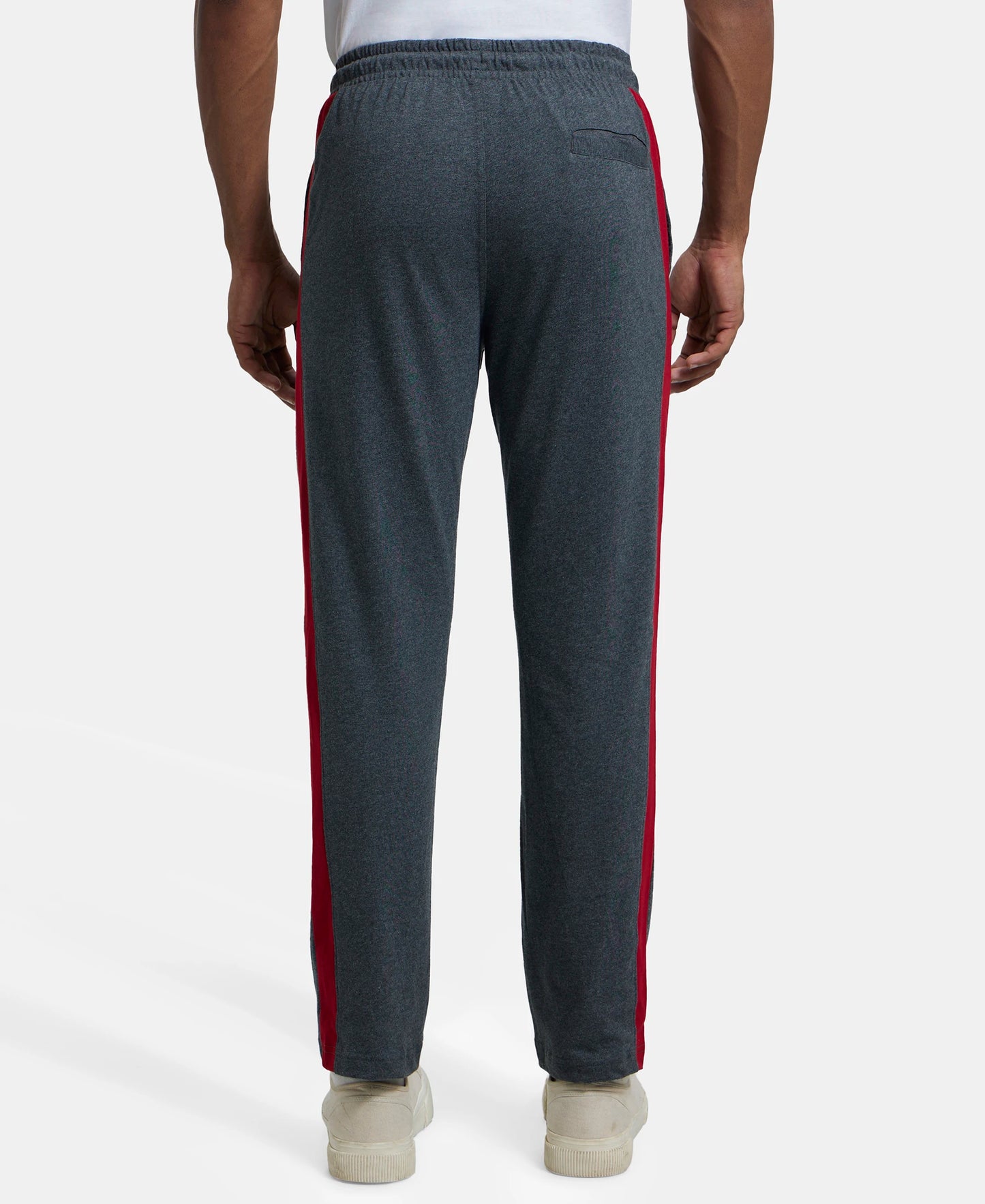Super Combed Cotton Rich Straight Fit Trackpant with Side and Back Pockets - Charcoal Melange & Shanghai Red-3
