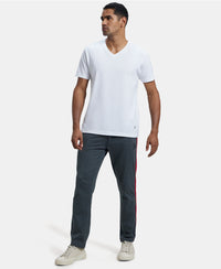 Super Combed Cotton Rich Straight Fit Trackpant with Side and Back Pockets - Charcoal Melange & Shanghai Red-6