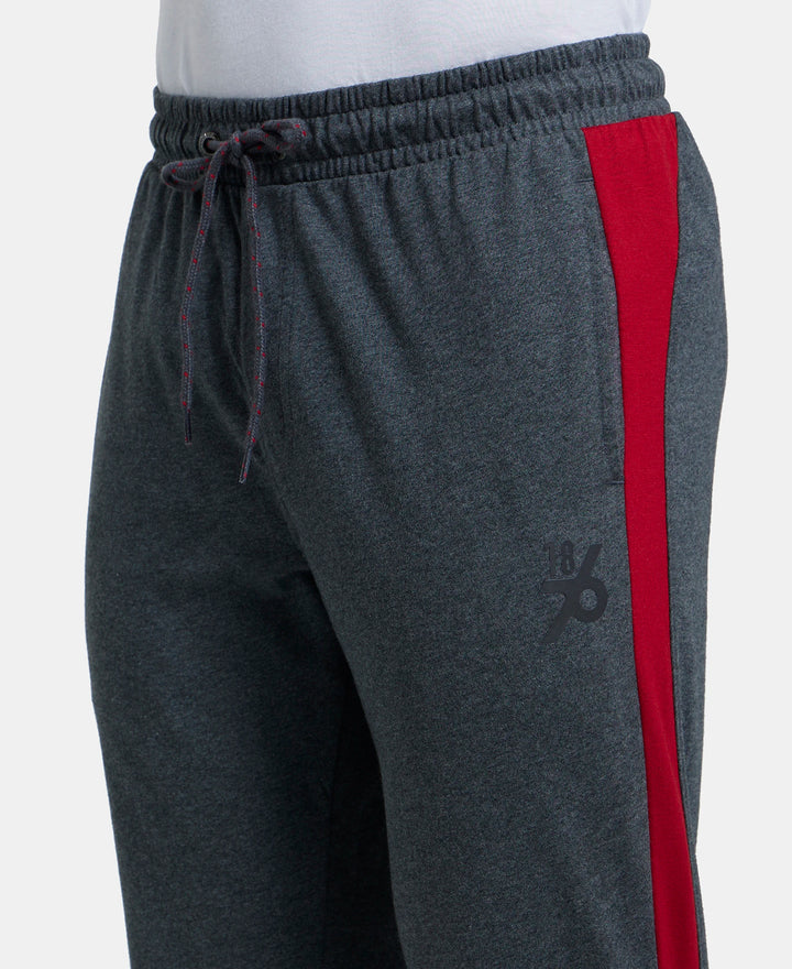 Super Combed Cotton Rich Straight Fit Trackpant with Side and Back Pockets - Charcoal Melange & Shanghai Red-7