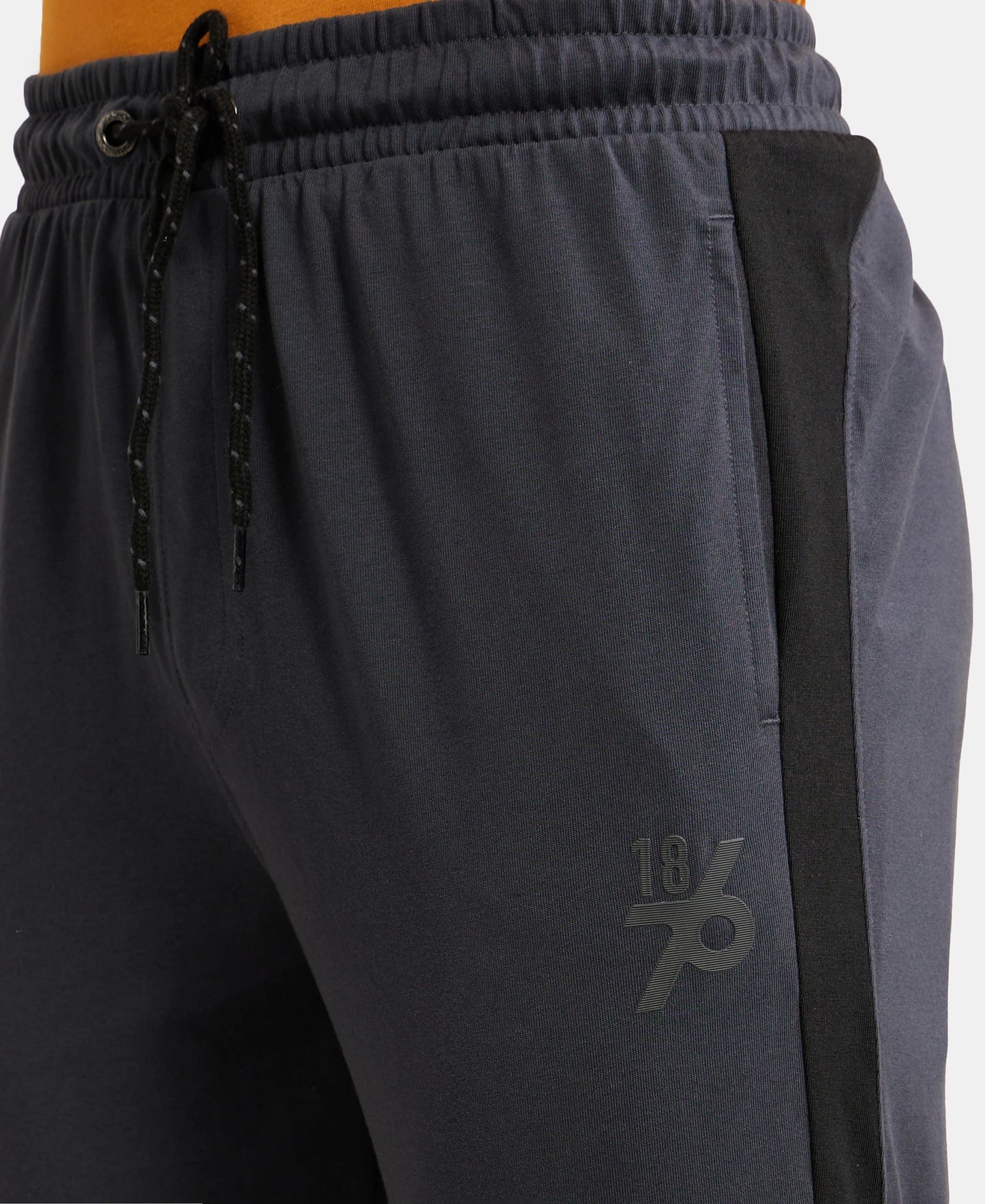 Super Combed Cotton Rich Straight Fit Trackpant with Side and Back Pockets - Graphite & Black-7