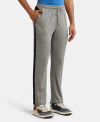 Super Combed Cotton Rich Straight Fit Trackpant with Side and Back Pockets - Grey Melange & Black-2