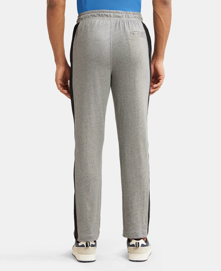 Super Combed Cotton Rich Straight Fit Trackpant with Side and Back Pockets - Grey Melange & Black-3