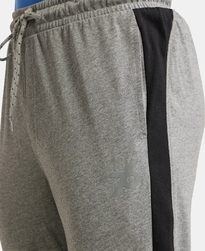 Super Combed Cotton Rich Straight Fit Trackpant with Side and Back Pockets - Grey Melange & Black-7