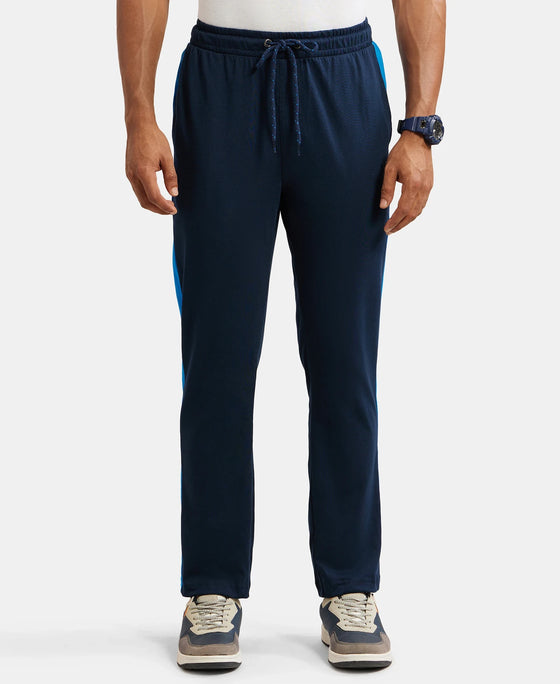 Super Combed Cotton Rich Straight Fit Trackpant with Side and Back Pockets - Navy & Neon Blue-1