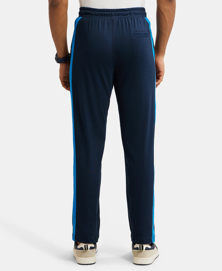 Super Combed Cotton Rich Straight Fit Trackpant with Side and Back Pockets - Navy & Neon Blue-3