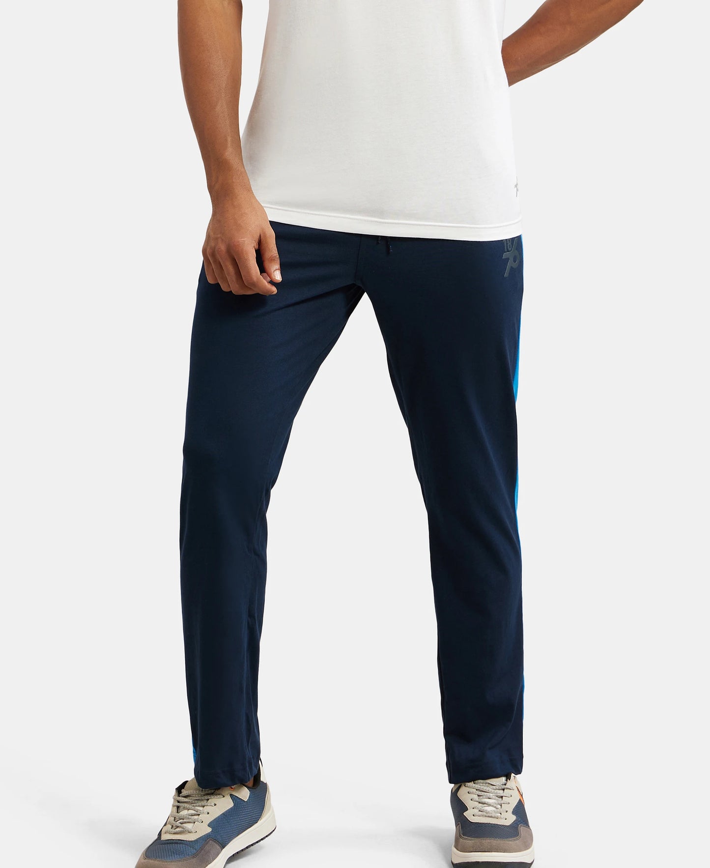 Super Combed Cotton Rich Straight Fit Trackpant with Side and Back Pockets - Navy & Neon Blue-5