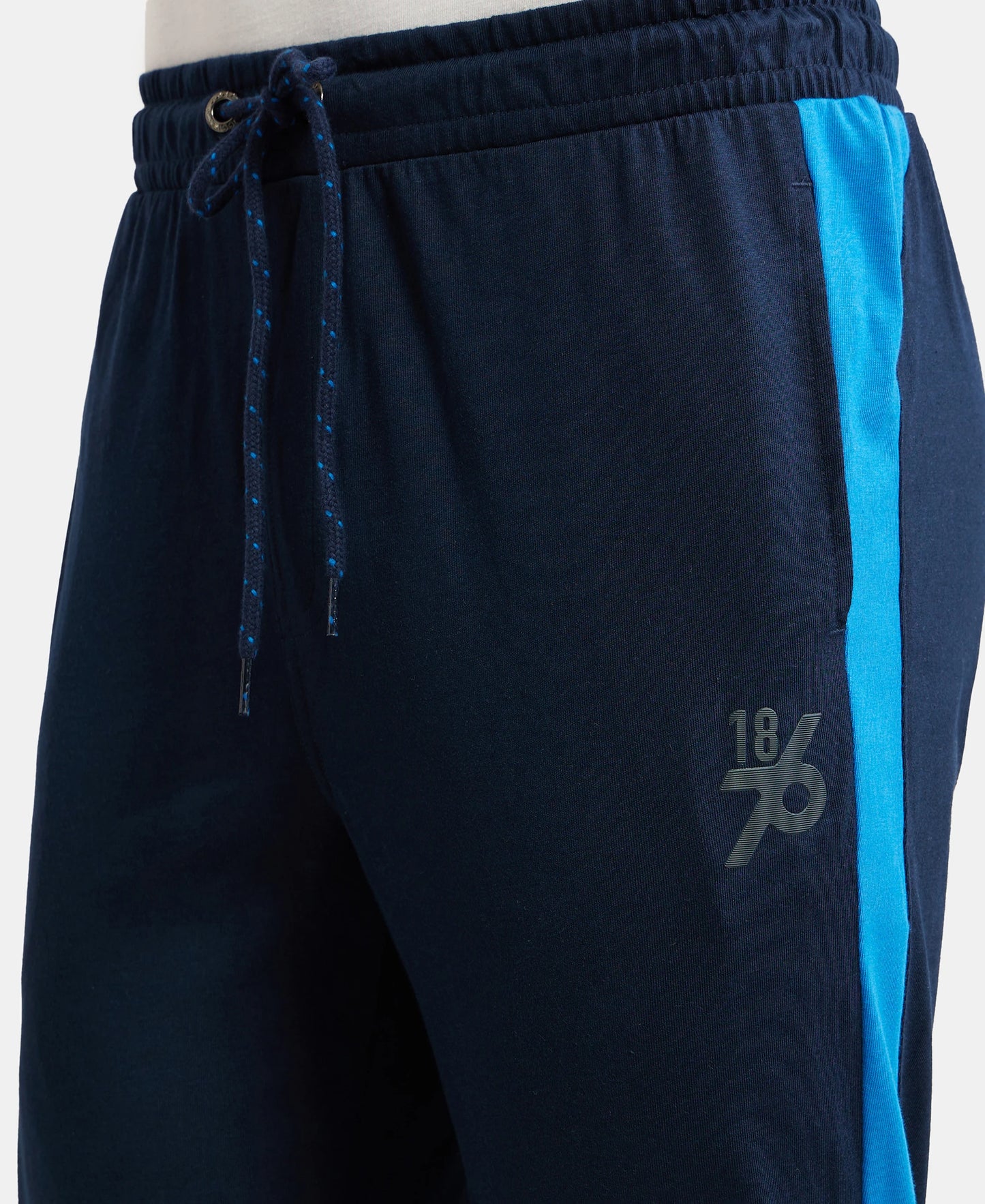 Super Combed Cotton Rich Straight Fit Trackpant with Side and Back Pockets - Navy & Neon Blue-7