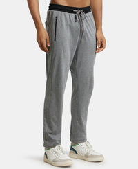Super Combed Cotton Rich Slim Fit Trackpant with Side Zipper Pockets - Grey Melange & Black-2