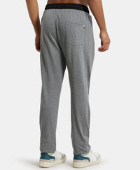 Super Combed Cotton Rich Slim Fit Trackpant with Side Zipper Pockets - Grey Melange & Black-3