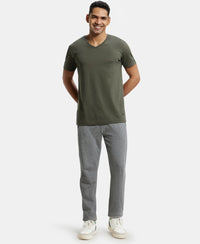 Super Combed Cotton Rich Slim Fit Trackpant with Side Zipper Pockets - Grey Melange & Black-4