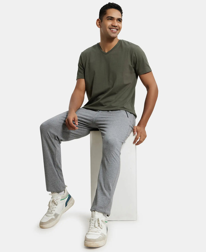 Super Combed Cotton Rich Slim Fit Trackpant with Side Zipper Pockets - Grey Melange & Black-6
