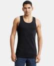 Super Combed Cotton Rib Round Neck with Racer Back Gym Vest - Black-1