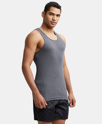 Super Combed Cotton Rib Round Neck with Racer Back Gym Vest - Charcoal Melange-2