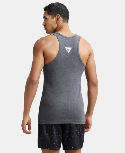 Super Combed Cotton Rib Round Neck with Racer Back Gym Vest - Charcoal Melange-3