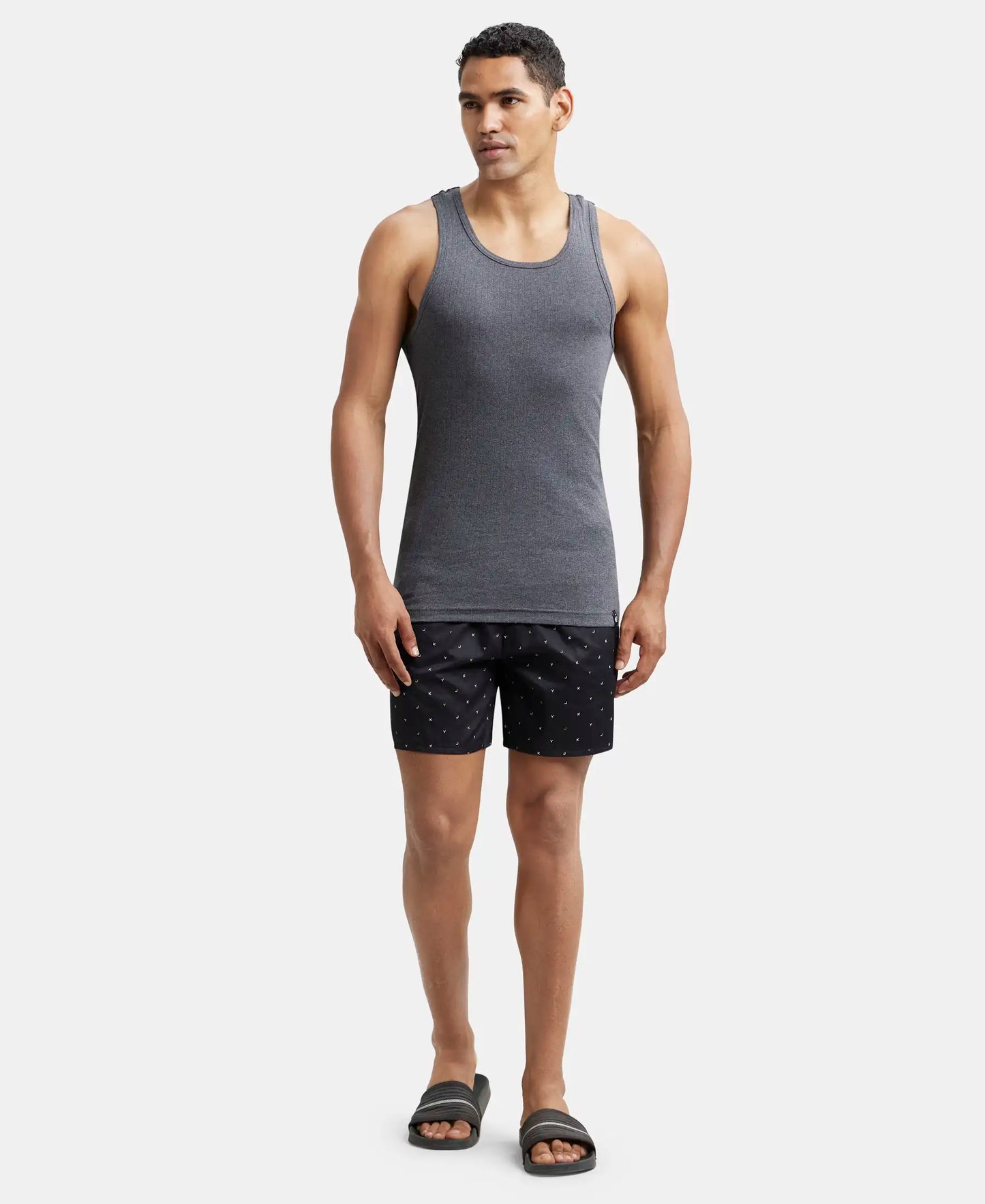 Super Combed Cotton Rib Round Neck with Racer Back Gym Vest - Charcoal Melange-4