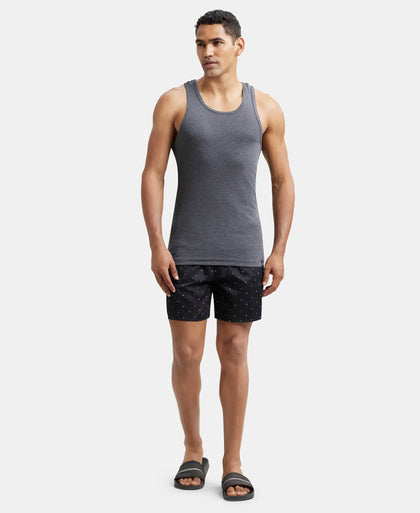 Super Combed Cotton Rib Round Neck with Racer Back Gym Vest - Charcoal Melange-4