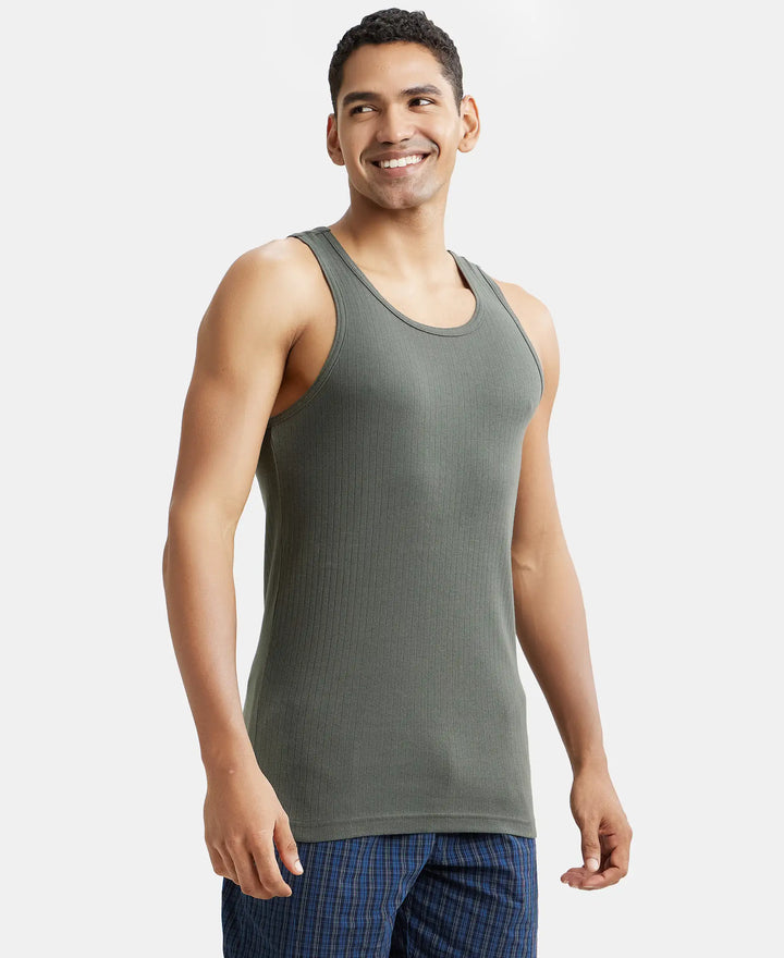 Super Combed Cotton Rib Round Neck with Racer Back Gym Vest - Deep Olive-2