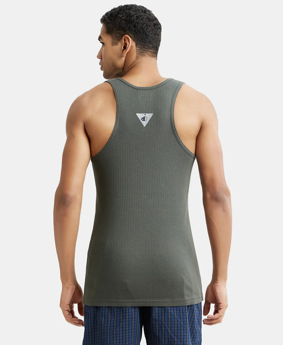 Super Combed Cotton Rib Round Neck with Racer Back Gym Vest - Deep Olive-3