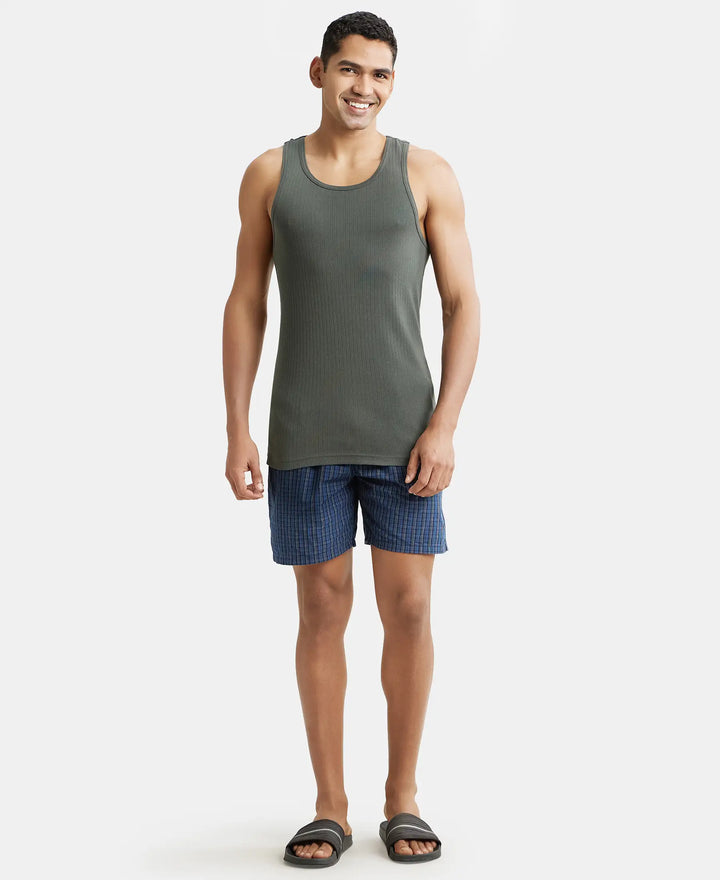 Super Combed Cotton Rib Round Neck with Racer Back Gym Vest - Deep Olive-4