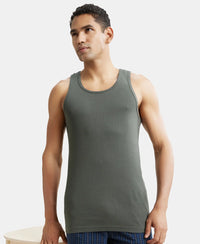 Super Combed Cotton Rib Round Neck with Racer Back Gym Vest - Deep Olive-5