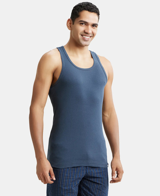 Super Combed Cotton Rib Round Neck with Racer Back Gym Vest - Graphite-2