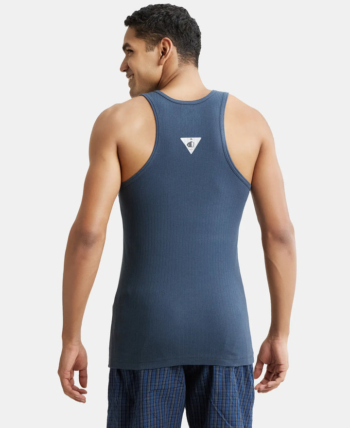 Super Combed Cotton Rib Round Neck with Racer Back Gym Vest - Graphite-3