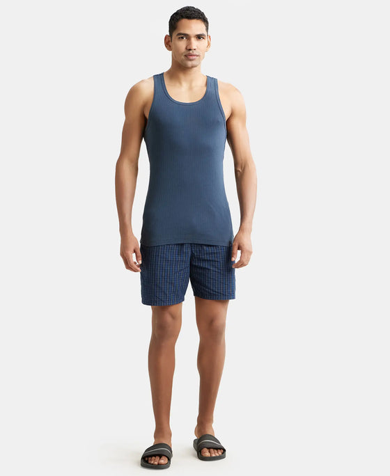 Super Combed Cotton Rib Round Neck with Racer Back Gym Vest - Graphite-4
