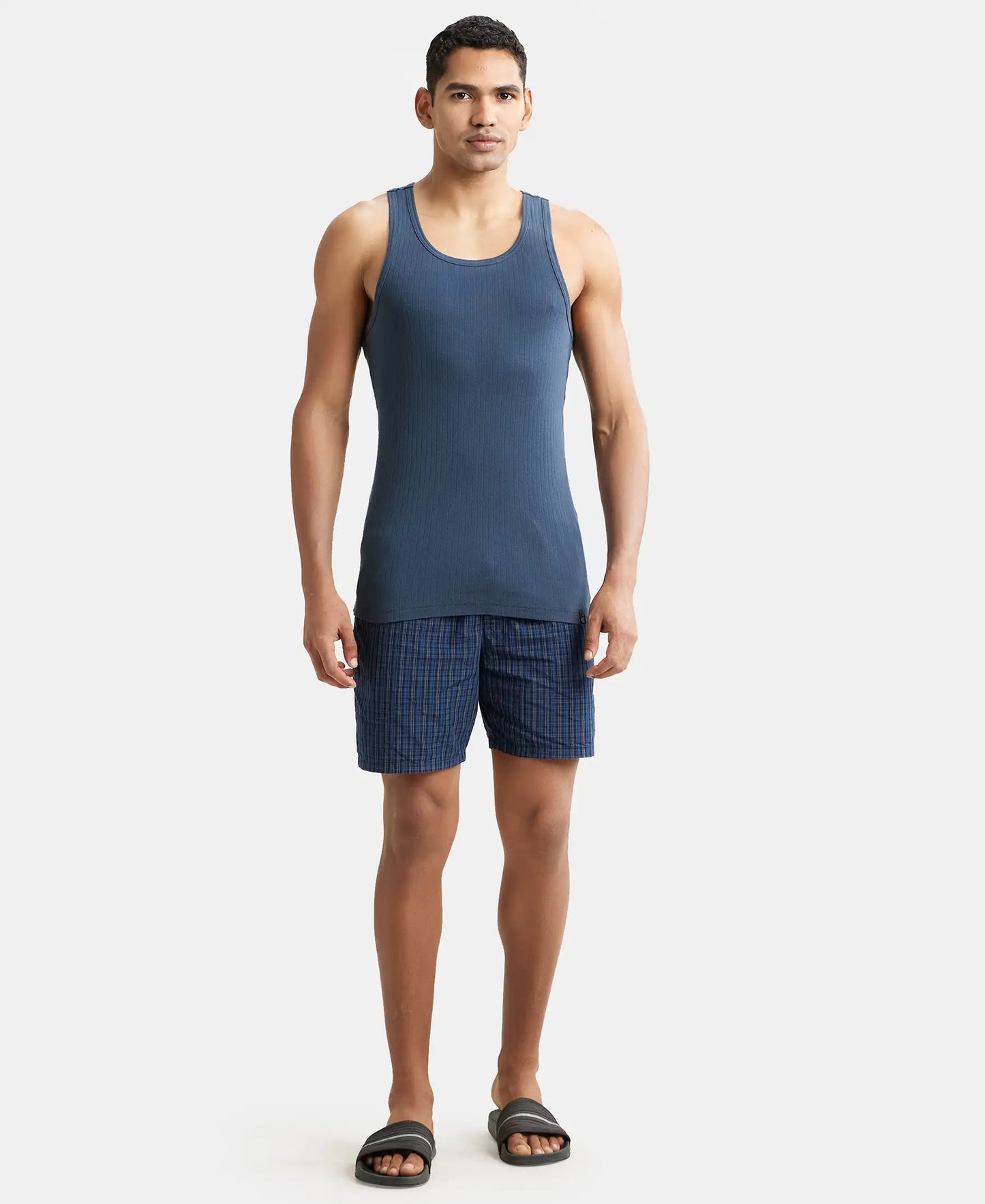 Super Combed Cotton Rib Round Neck with Racer Back Gym Vest - Graphite-4