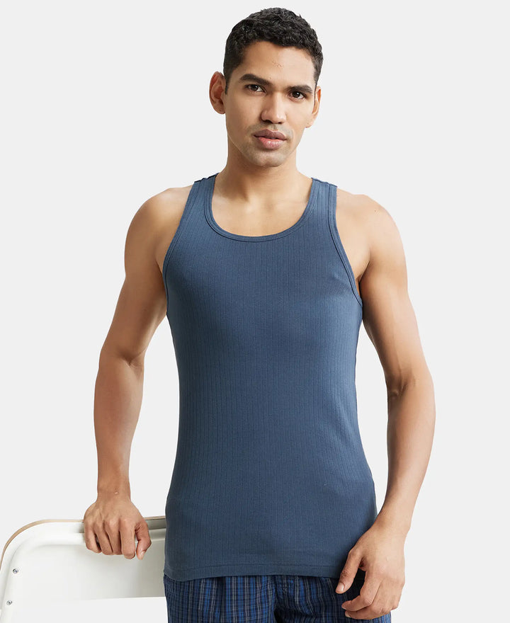 Super Combed Cotton Rib Round Neck with Racer Back Gym Vest - Graphite-5