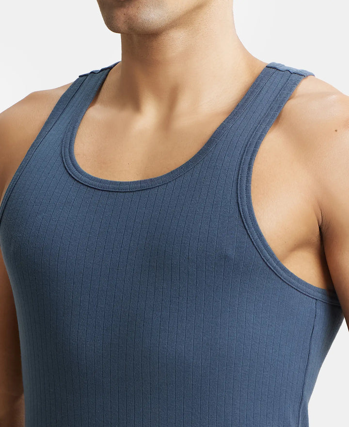 Super Combed Cotton Rib Round Neck with Racer Back Gym Vest - Graphite-6