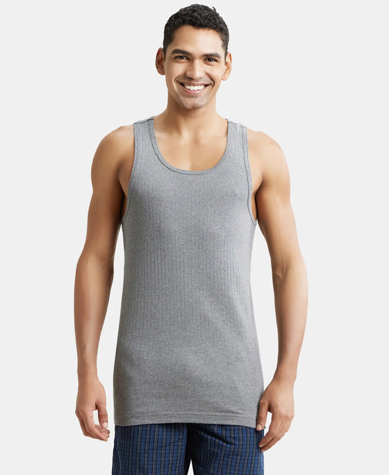 Super Combed Cotton Rib Round Neck with Racer Back Gym Vest - Grey Melange-1