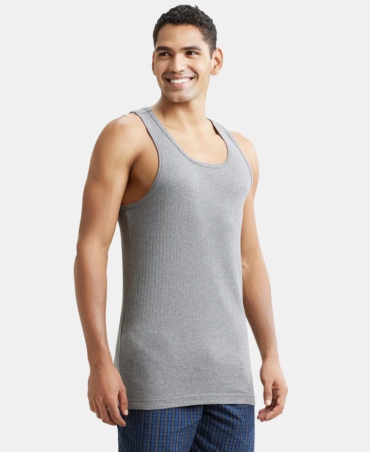 Super Combed Cotton Rib Round Neck with Racer Back Gym Vest - Grey Melange-2