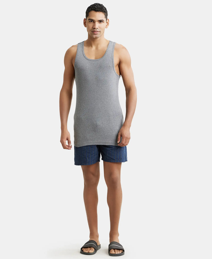 Super Combed Cotton Rib Round Neck with Racer Back Gym Vest - Grey Melange-4