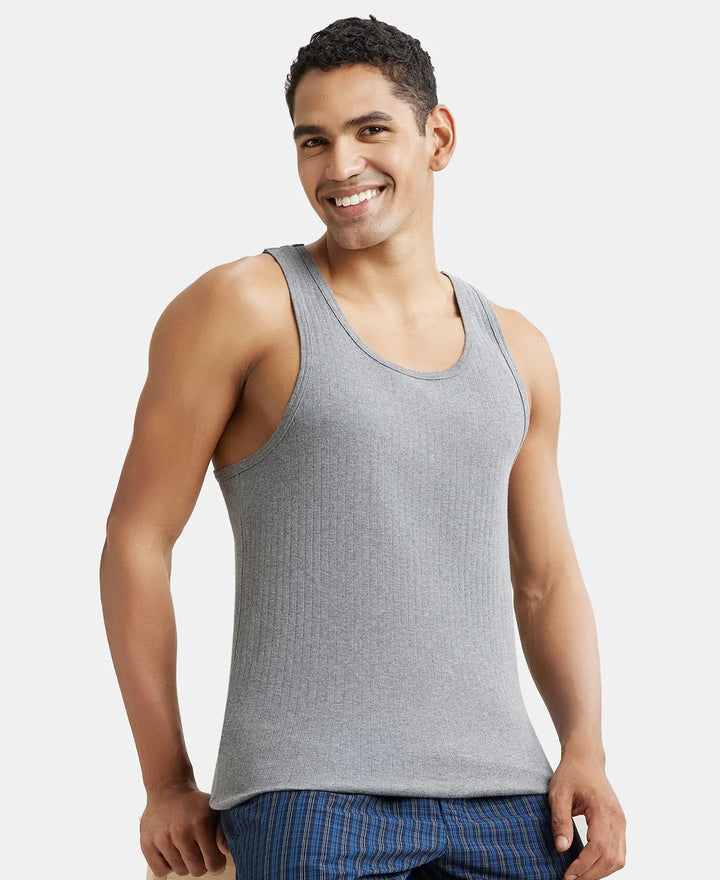 Super Combed Cotton Rib Round Neck with Racer Back Gym Vest - Grey Melange-5