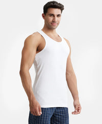 Super Combed Cotton Rib Round Neck with Racer Back Gym Vest - White-2